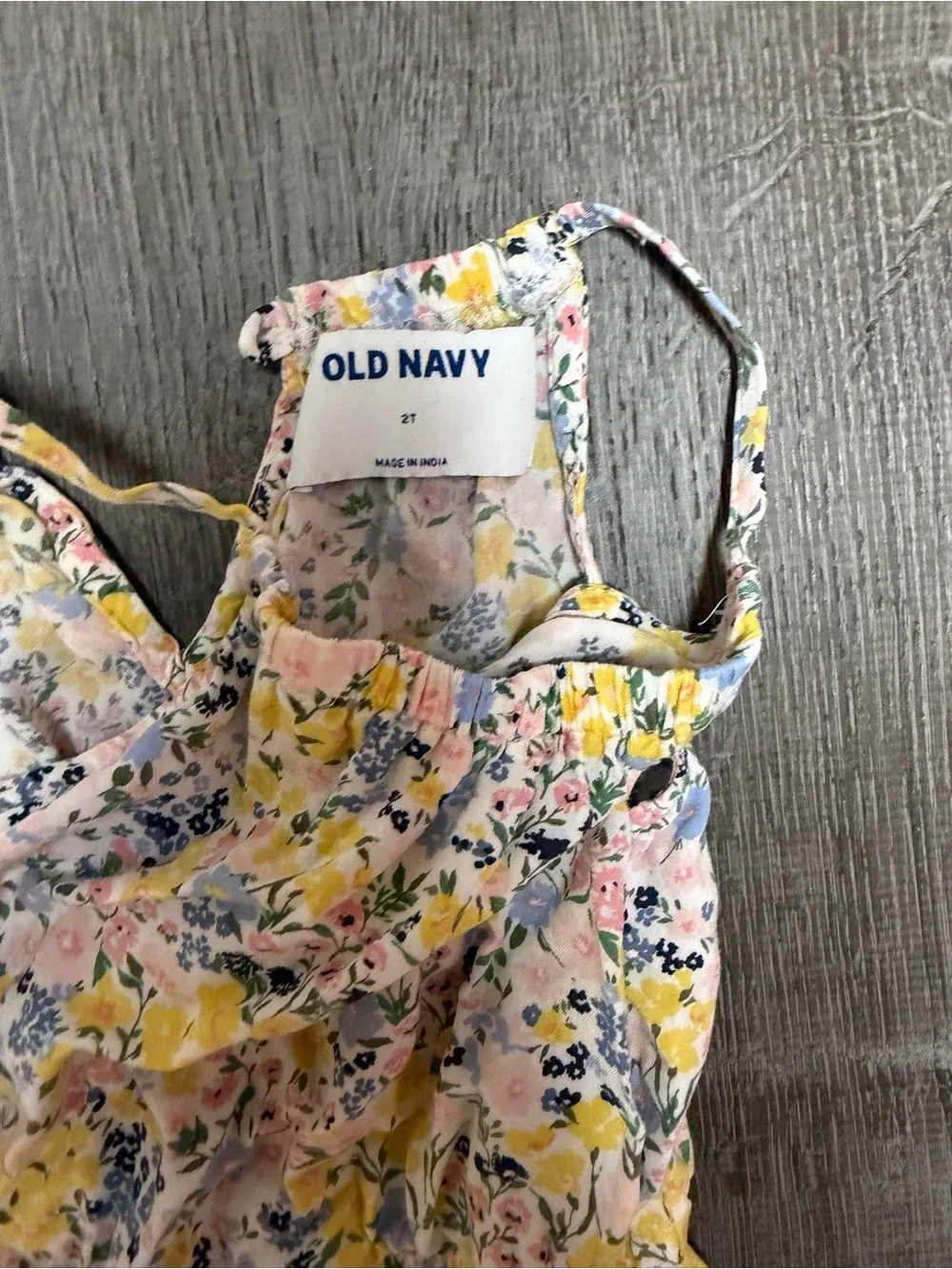 Old Navy Yellow Floral Print Girls One-Piece Romper with Pink & Blue Accents